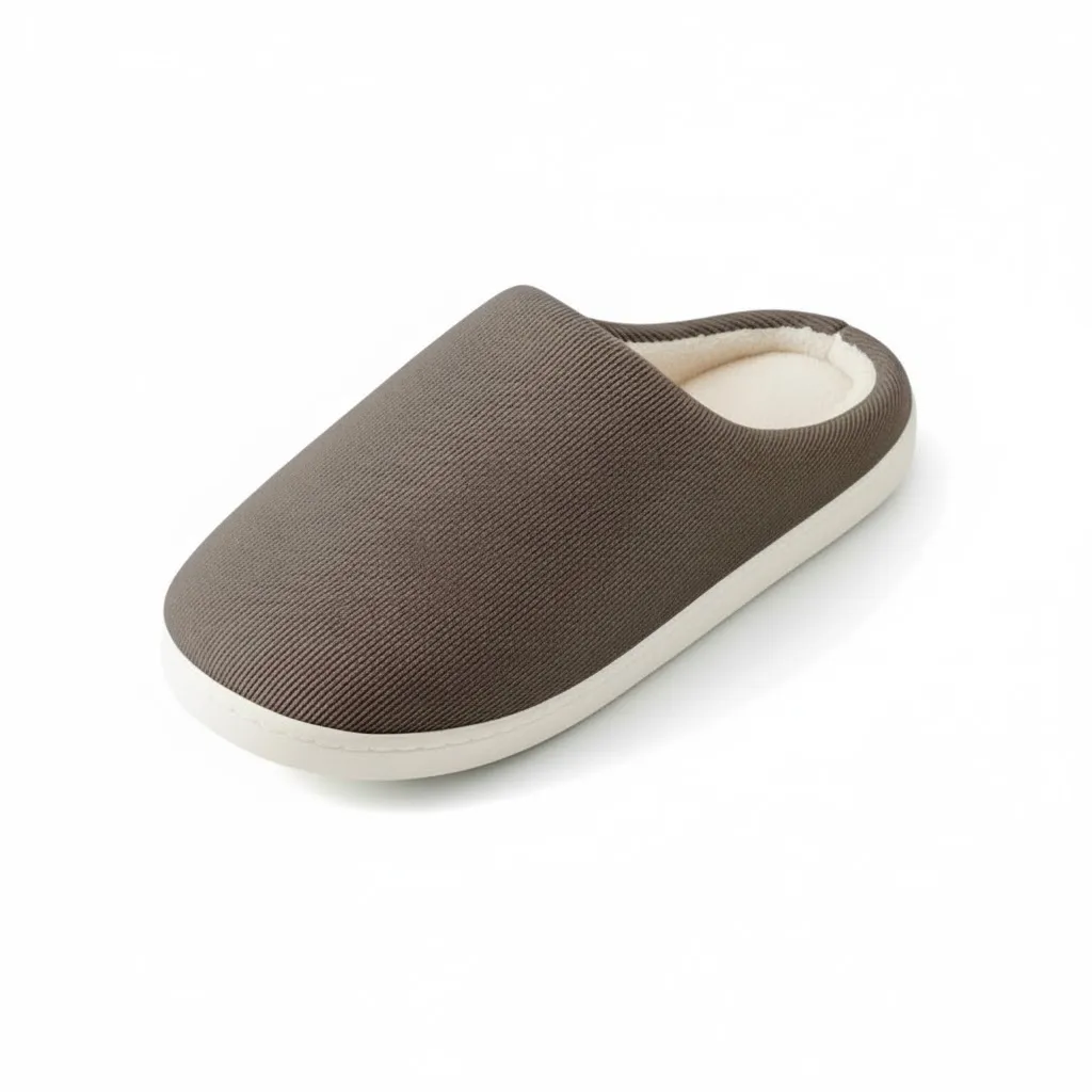 Brown Ribbed Slippers Side View – UT-WS1004 side view of brown ribbed texture slippers for women wholesale ribbed slippers