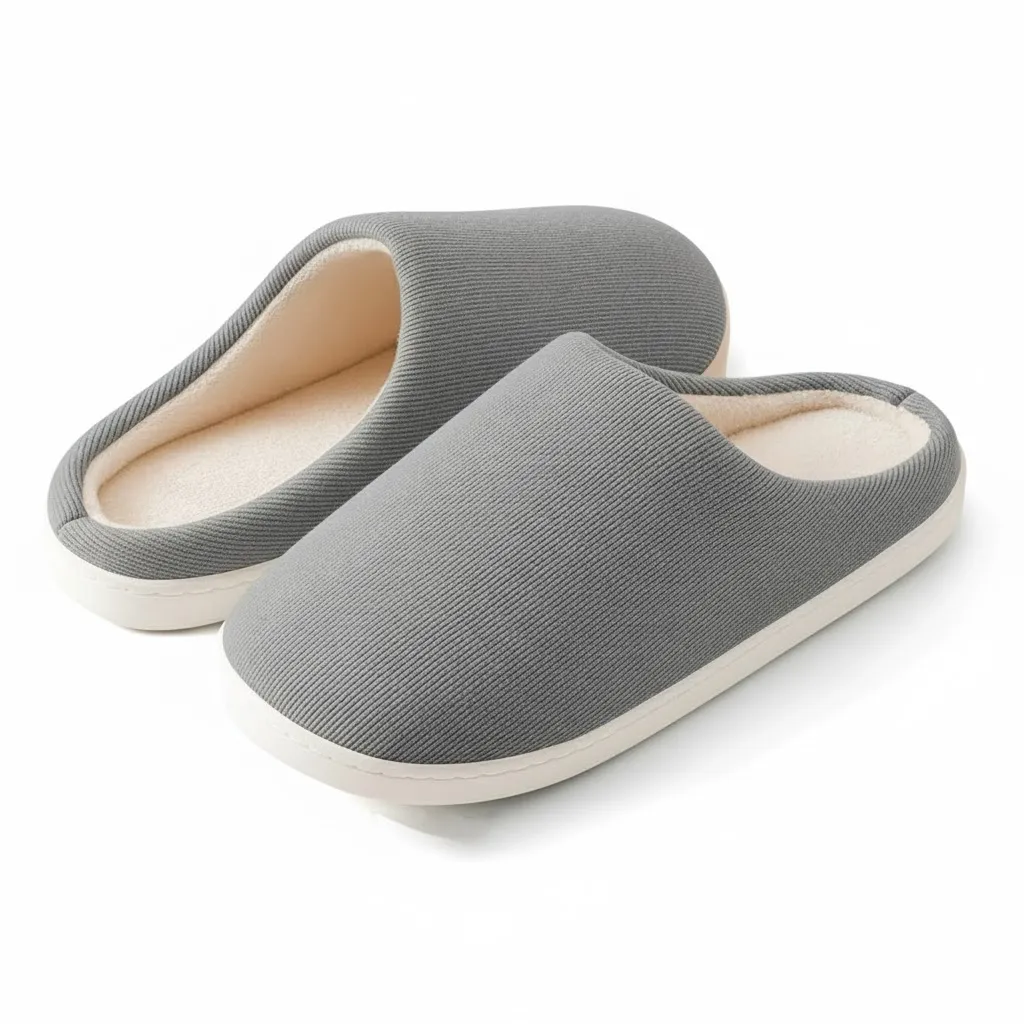 Grey Indoor Slippers Back View – UT-WS1004 back view of grey lightweight indoor slippers wholesale ribbed slippers