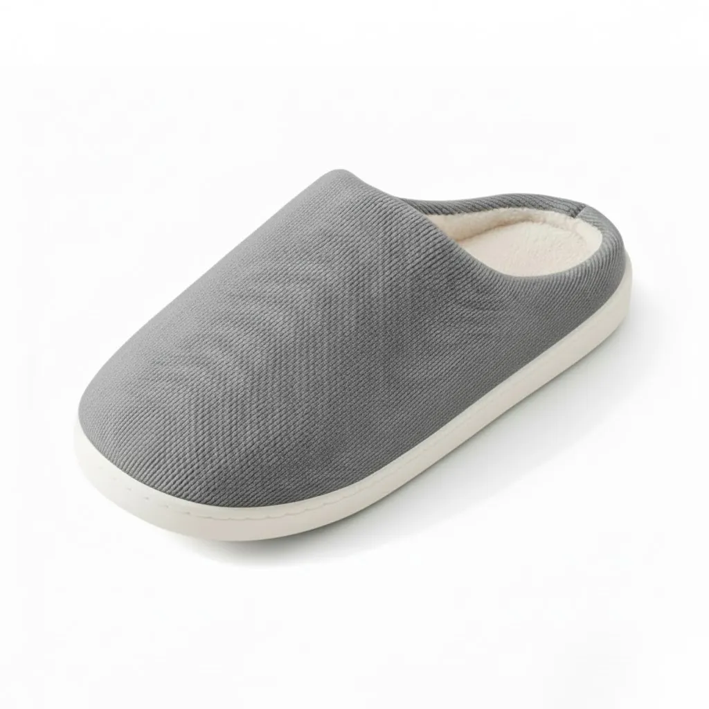 Grey Ribbed Slippers Side View – UT-WS1004 side profile of grey ribbed house slippers wholesale ribbed slippers