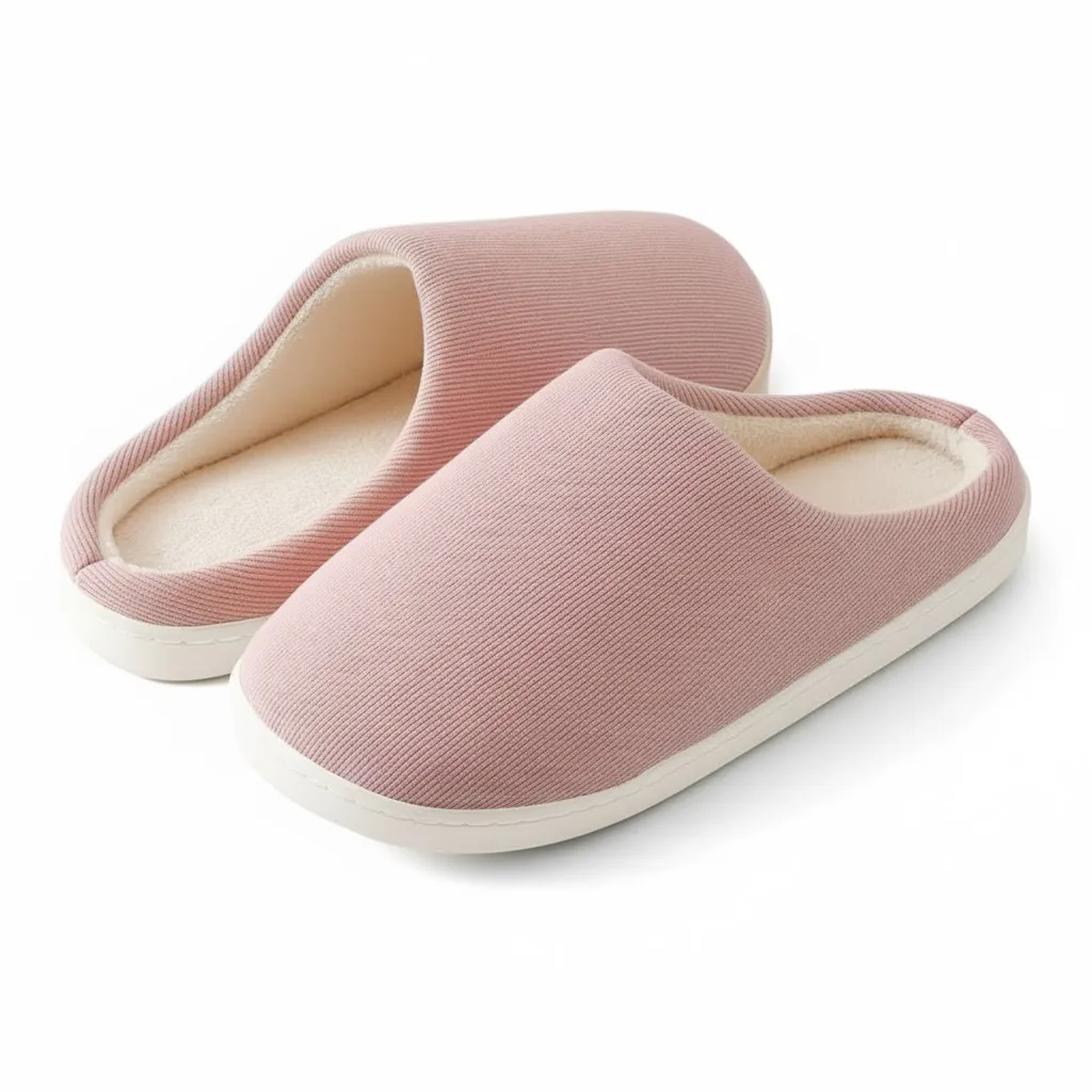 Pink Indoor Slippers Back View – UT-WS1004 back view of pink soft indoor slippers for women wholesale ribbed slippers