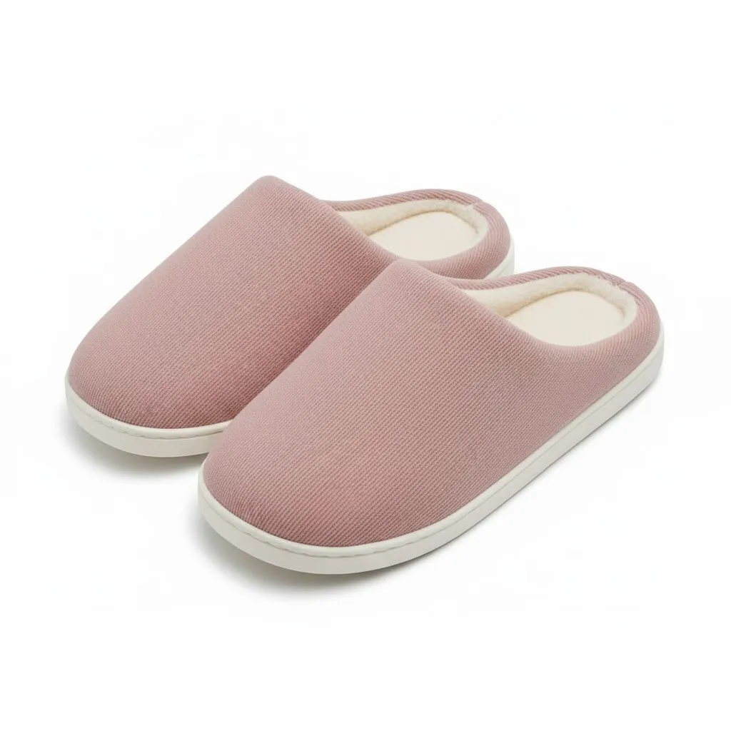 front view of pink women’s ribbed fabric indoor slippers model ut-ws1004 wholesale ribbed slippers