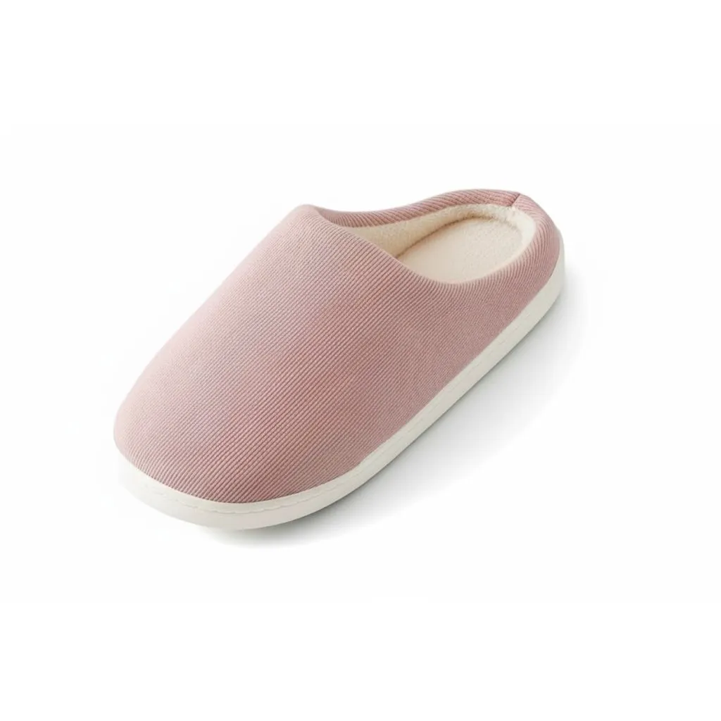Pink Ribbed Slippers Side View – UT-WS1004 side view of pink ribbed house slippers for women wholesale ribbed slippers