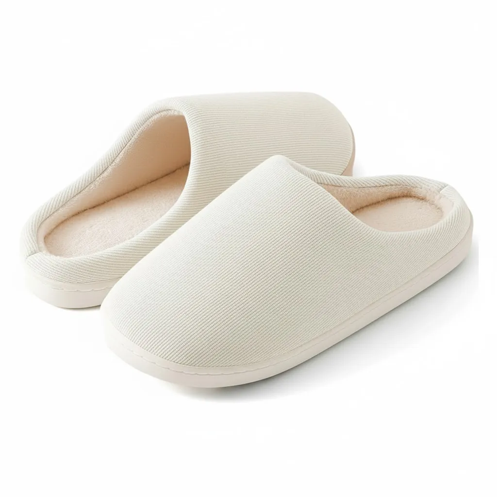 White Indoor Slippers Back View – UT-WS1004 back view of white soft indoor house slippers wholesale ribbed slippers
