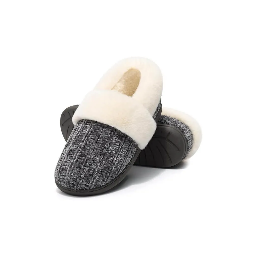 Dark Grey Chenille Slippers Top – UT-WS1007 top view of dark grey chenille knit slippers chenille knit slippers