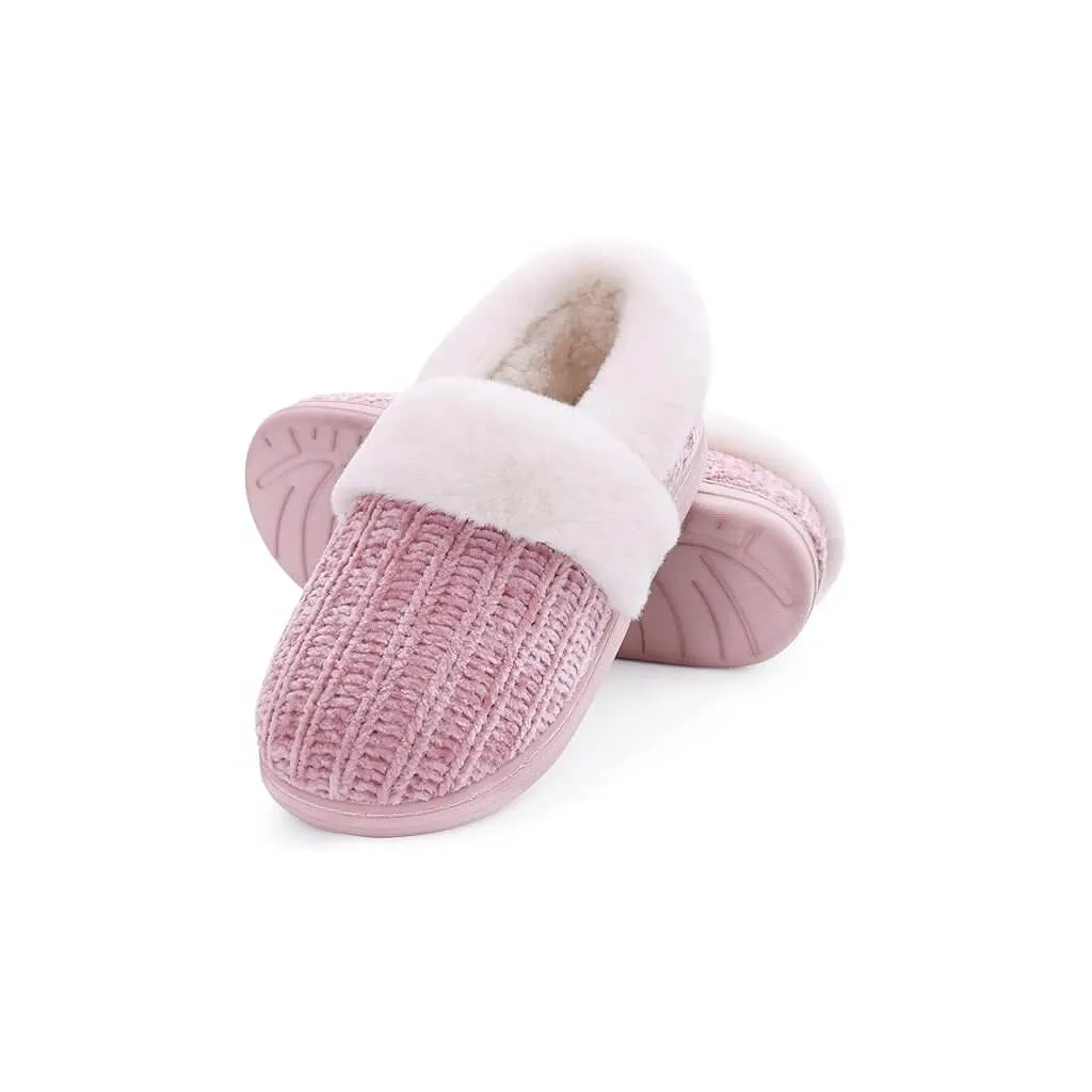 Pink Chenille Slippers Top – UT-WS1007 top view of pink chenille knit slippers chenille knit slippers