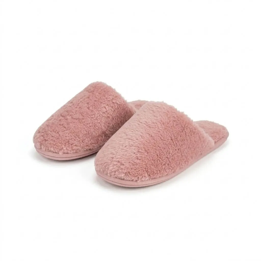 front view of pink women’s sherpa fleece house shoes teddy plush slippers model ut-ws1009