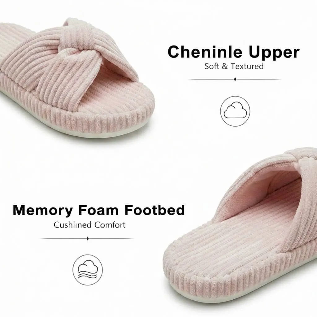 close-up of corduroy ribbed fabric Corduroy Bow Slippers