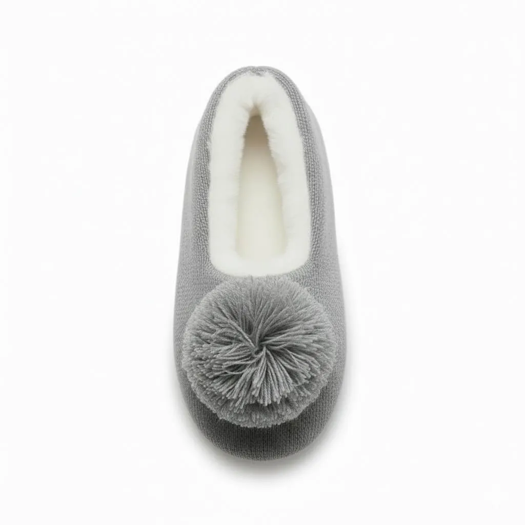 Grey Knit Ballerina Slippers Back – UT-WS1013 rear heel shape of grey knit house shoes Knit Ballerina Slippers