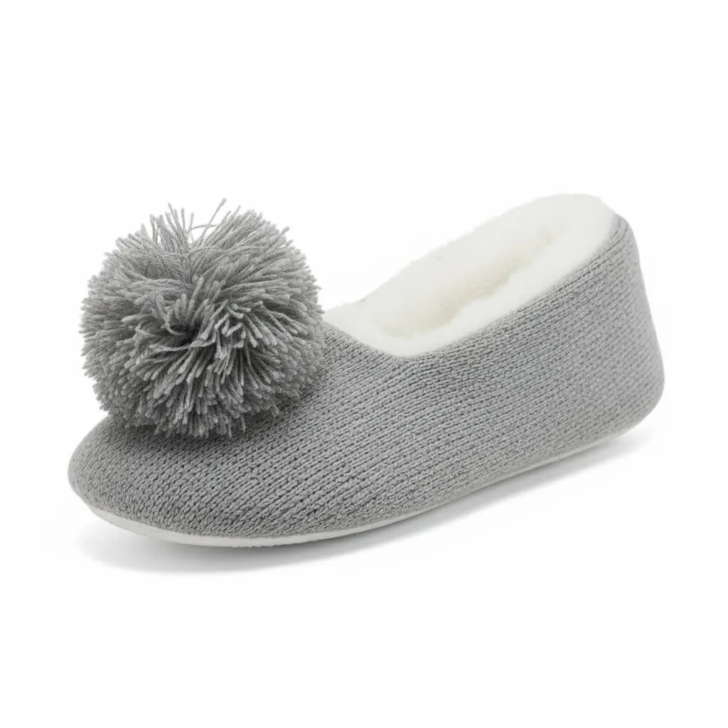 Grey Knit Ballerina Slippers Side – UT-WS1013 side profile of grey knitted indoor footwear Knit Ballerina Slippers