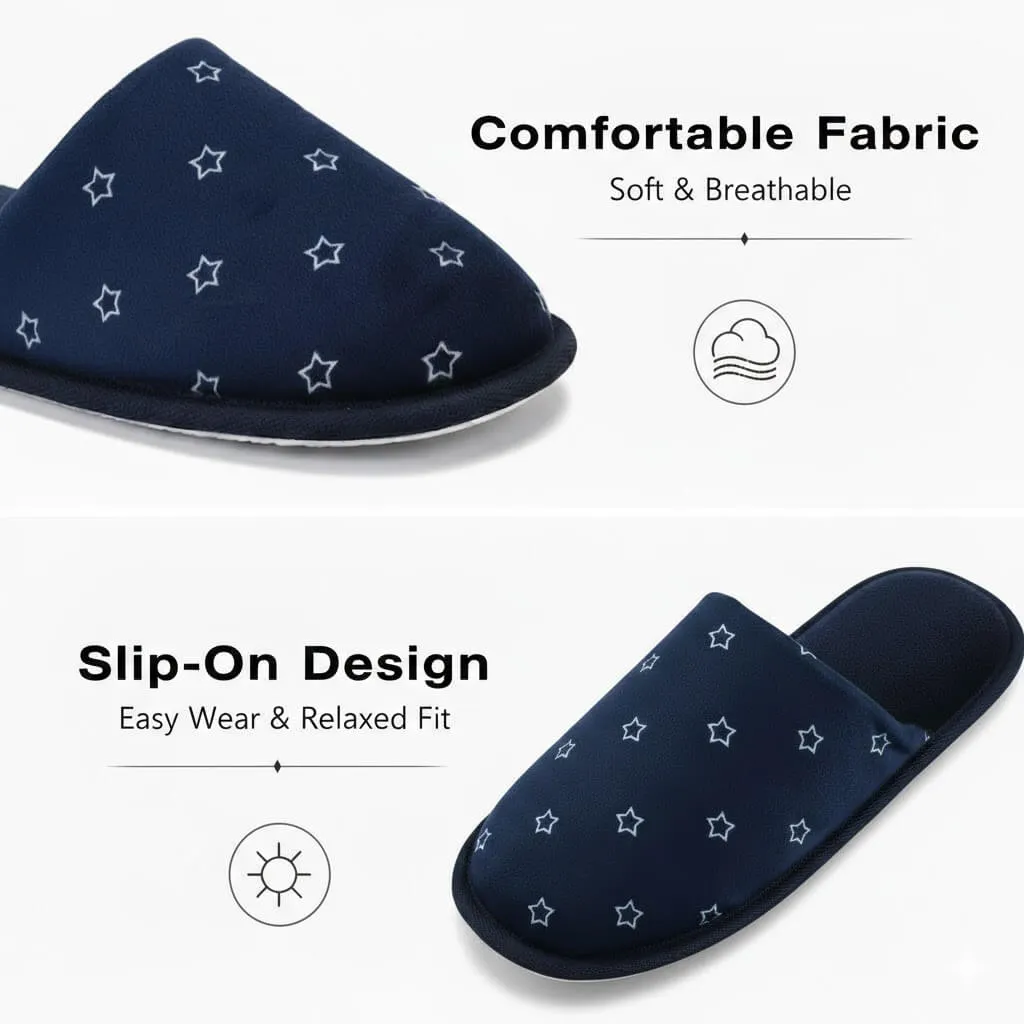 close-up faux suede fabric texture Navy Star Slipper Mules