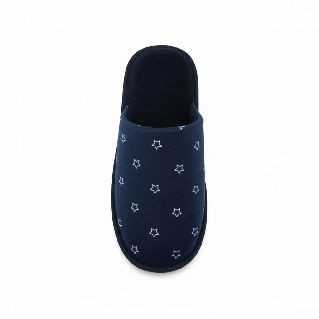 Navy Star Slipper Mules Back – UT-WS1019 rear heel design of navy faux suede slippers Navy Star Slipper Mules