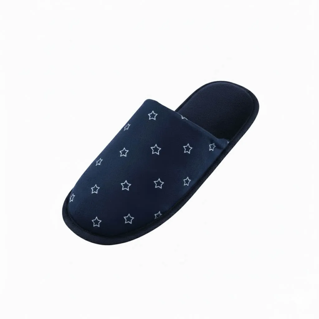 Navy Star Slipper Mules Side – UT-WS1019 side profile of navy indoor mule slippers Navy Star Slipper Mules