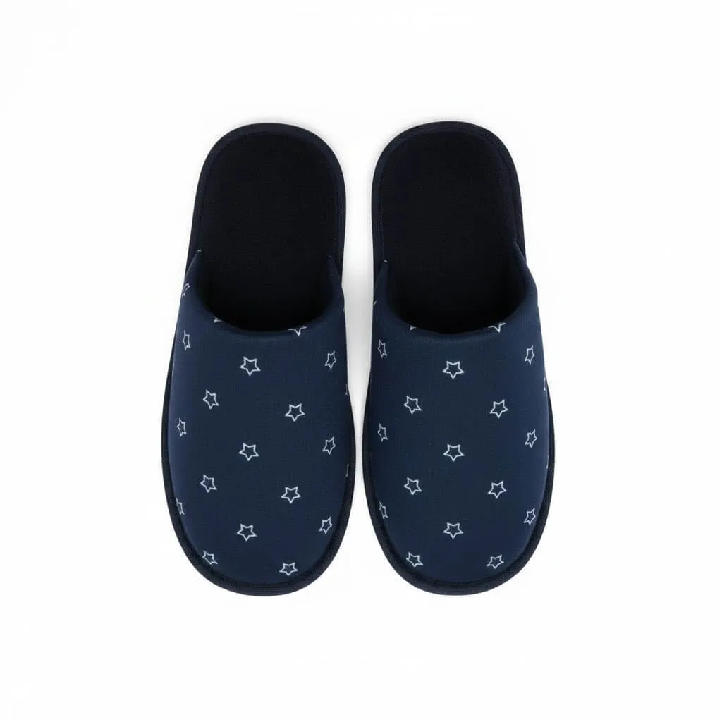 Navy Star Slipper Mules Top – UT-WS1019 top view showing star pattern upper Navy Star Slipper Mules