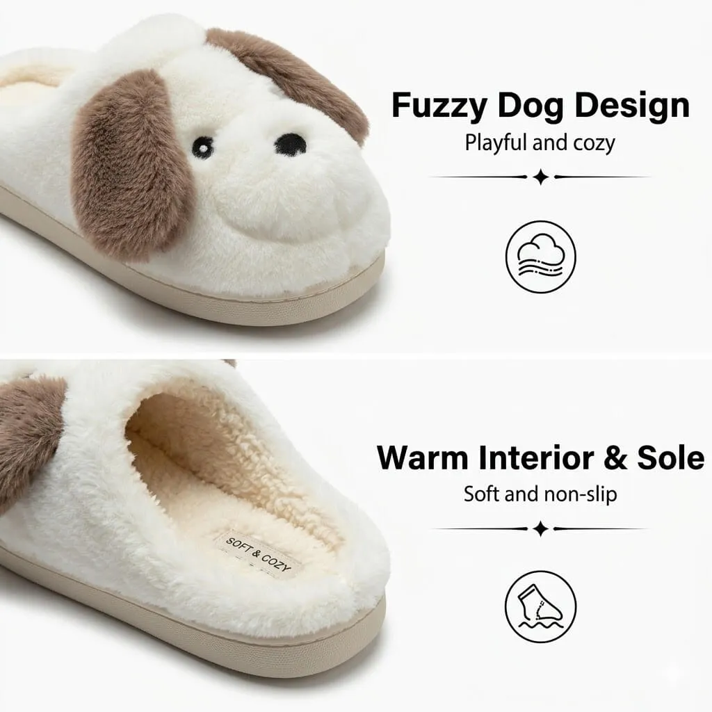 wholesale white puppy slippers plush texture detail showing fluffy microfiber material