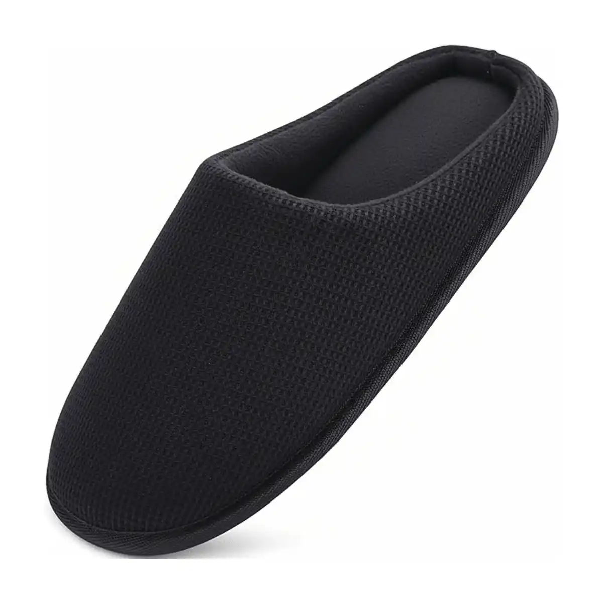 Black Waffle Knit Side Profile – UT-MS1002 side profile black open back slippers Waffle Knit Open Back Slippers