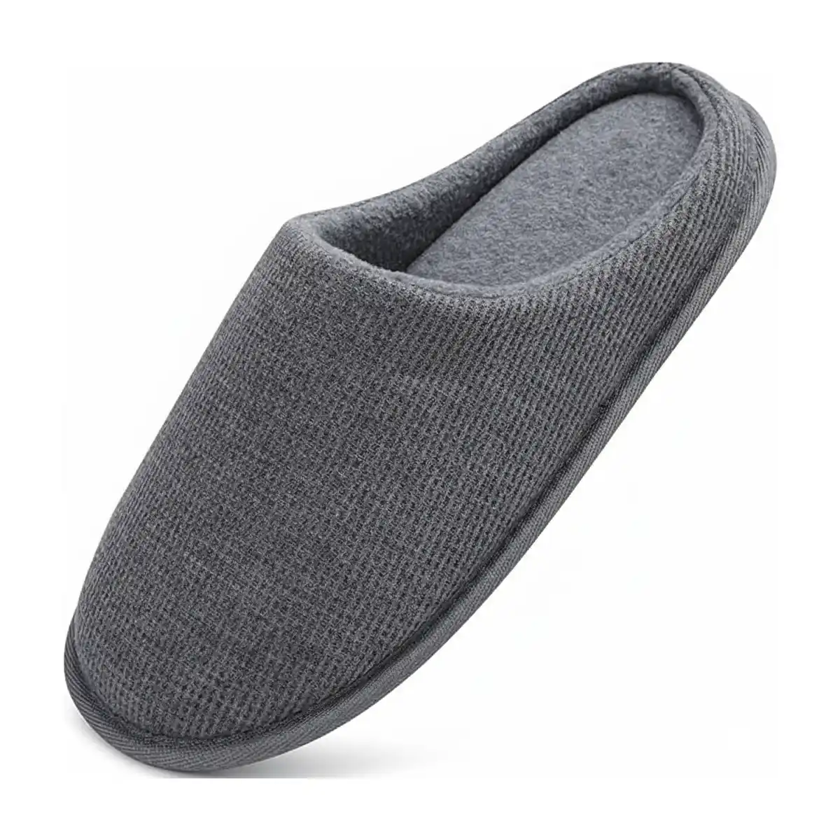 Grey Waffle Knit Side Profile – UT-MS1002 side profile grey open back slippers Waffle Knit Open Back Slippers