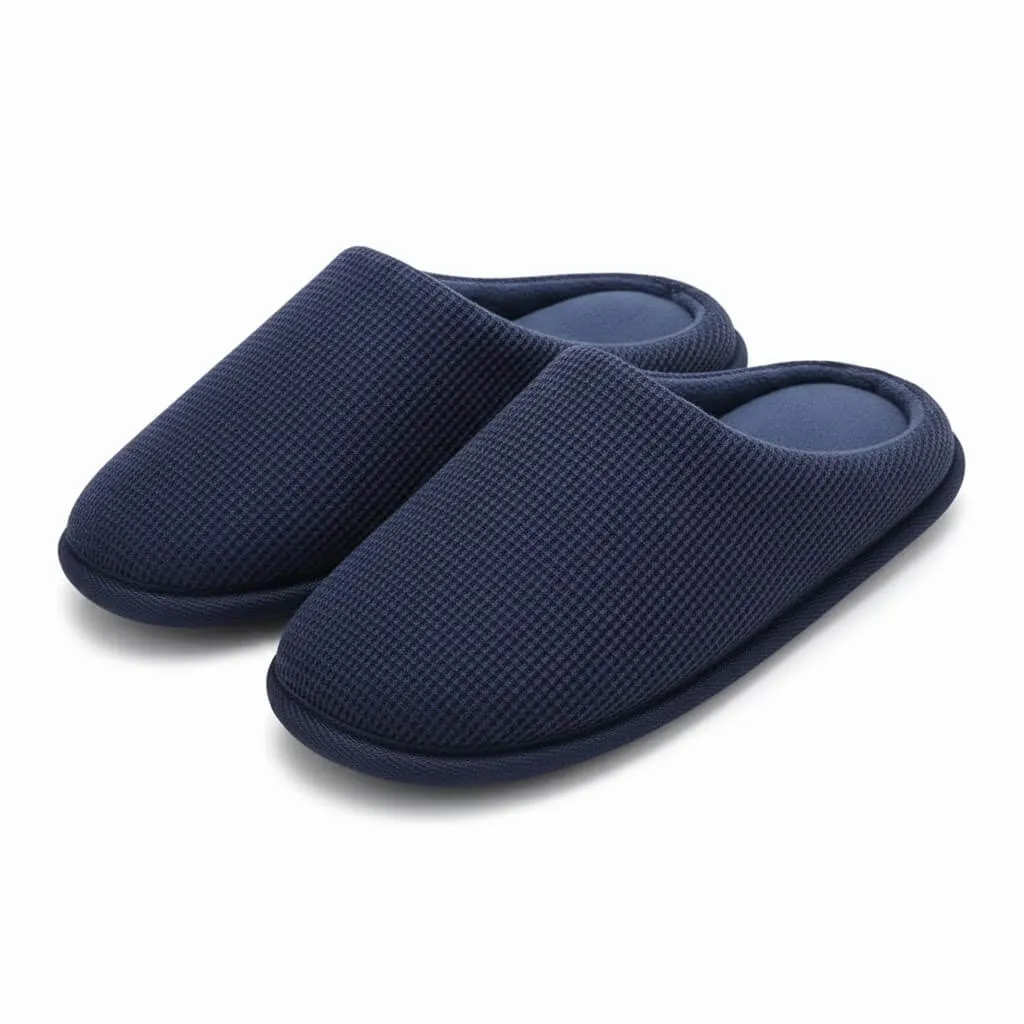 front view navy waffle knit slippers Waffle Knit Open Back Slippers UT-MS1002