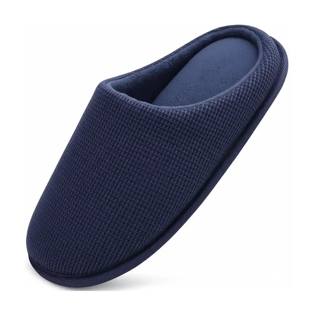 Navy Waffle Knit Side Profile – UT-MS1002 side profile navy open back slippers Waffle Knit Open Back Slippers