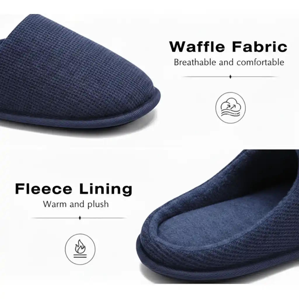 waffle knit fabric navy house slippers Waffle Knit Open Back Slippers