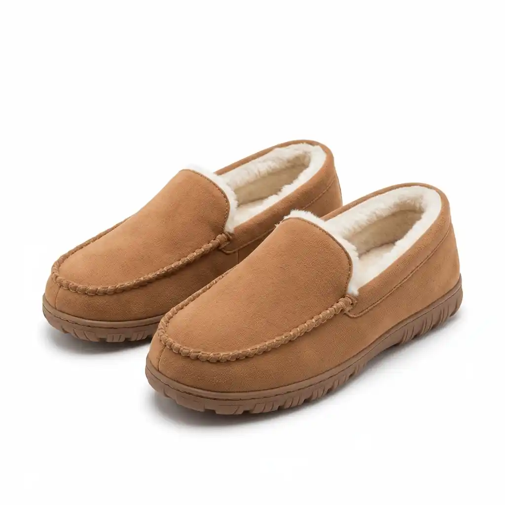 front view brown micro suede house shoes Micro Suede Closed Back Slippers UT-MS1003
