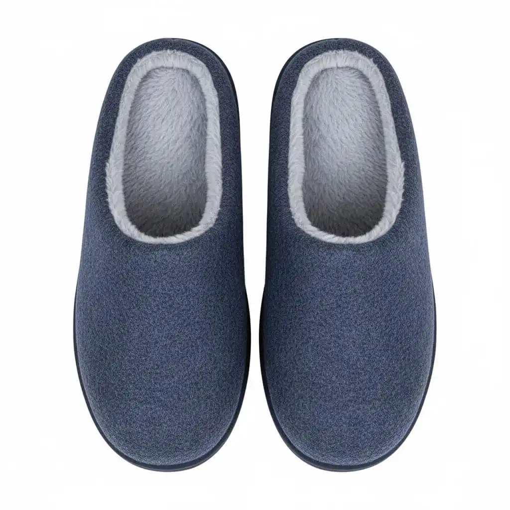 Blue Upper Fabric View – UT-MS1004 top surface faux wool blue slippers Faux Wool Open Back Slippers