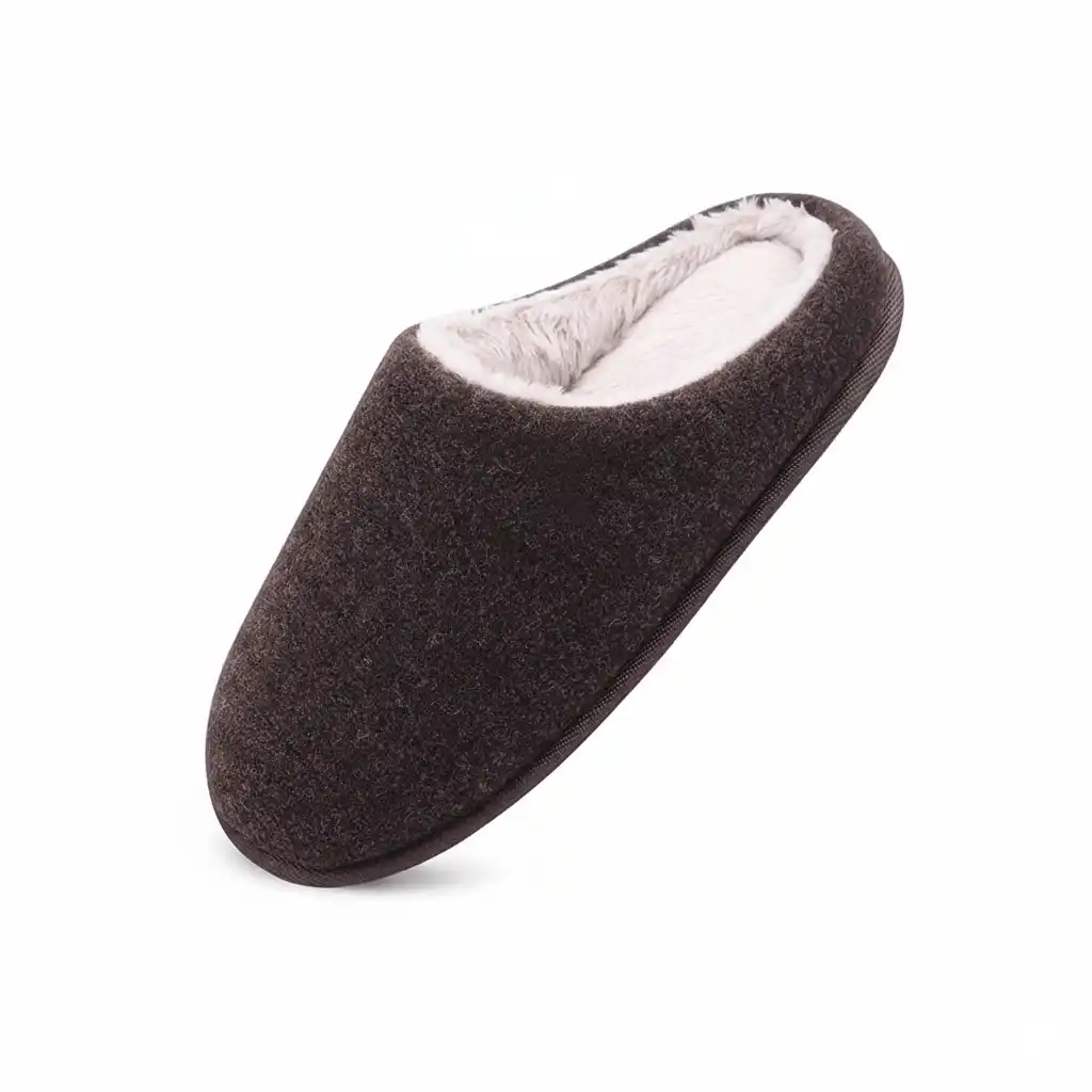 Brown Side Profile Shape – UT-MS1004 side profile brown indoor slides Faux Wool Open Back Slippers