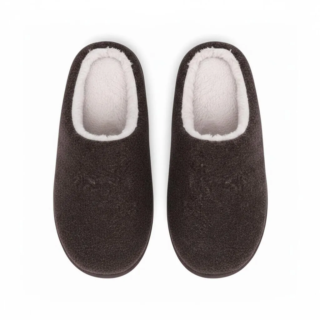 Brown Upper Fabric View – UT-MS1004 top surface faux wool brown slippers Faux Wool Open Back Slippers