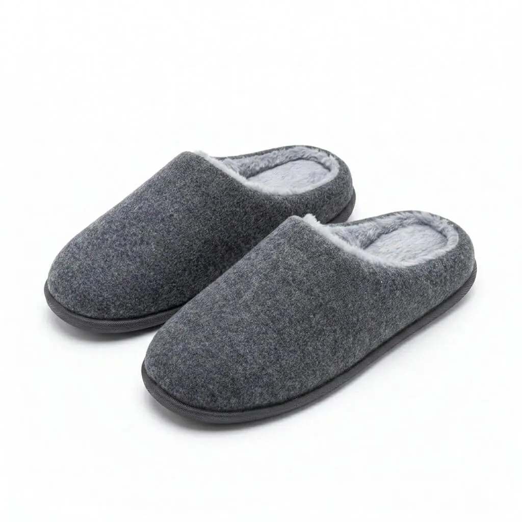front view grey house shoes Faux Wool Open Back Slippers UT-MS1004