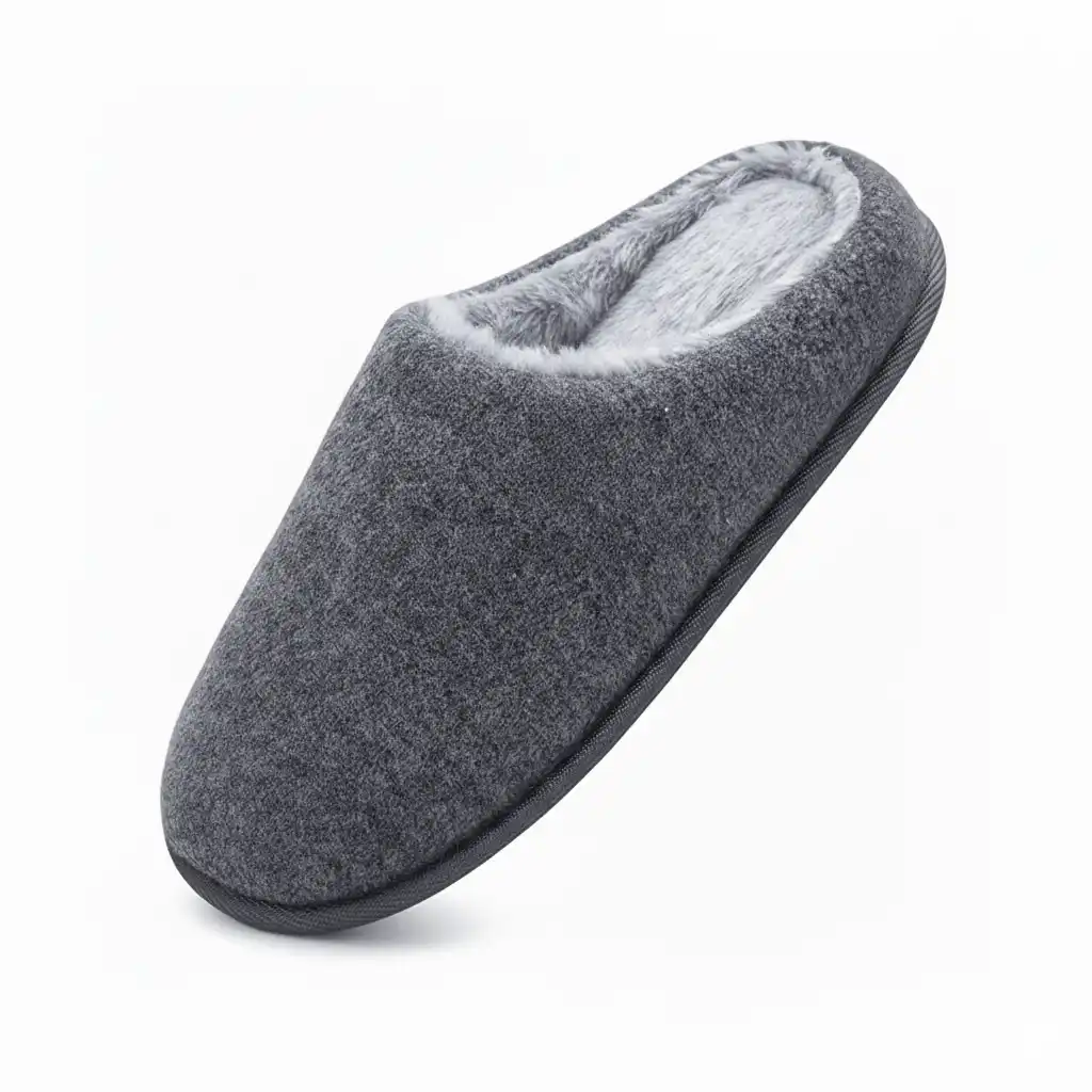 Grey Side Profile Shape – UT-MS1004 side profile grey indoor slides Faux Wool Open Back Slippers