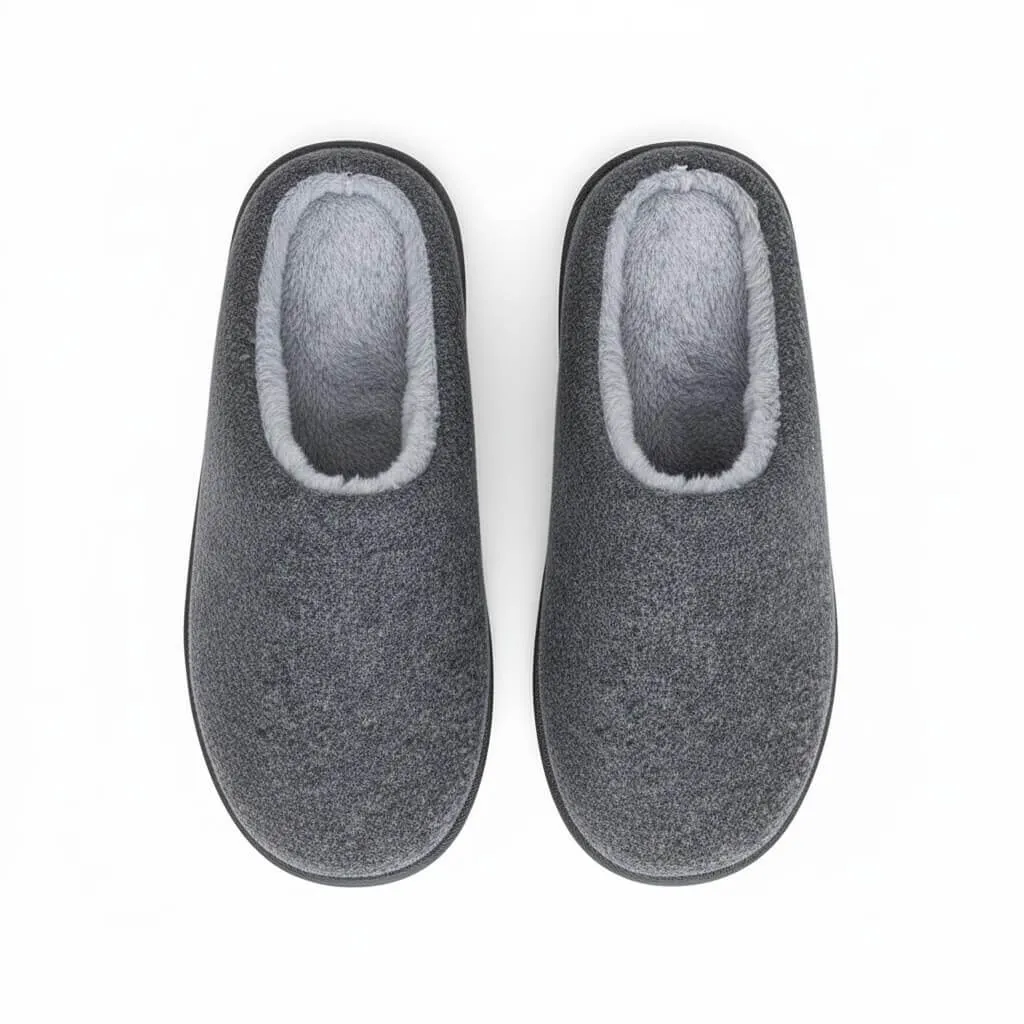 Grey Upper Fabric View – UT-MS1004 top surface faux wool grey slippers Faux Wool Open Back Slippers