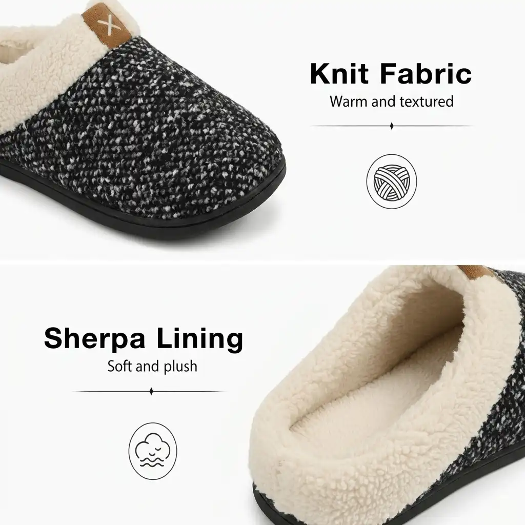 knit fabric texture closeup grey slippers Knit Fabric Open Back Slippers