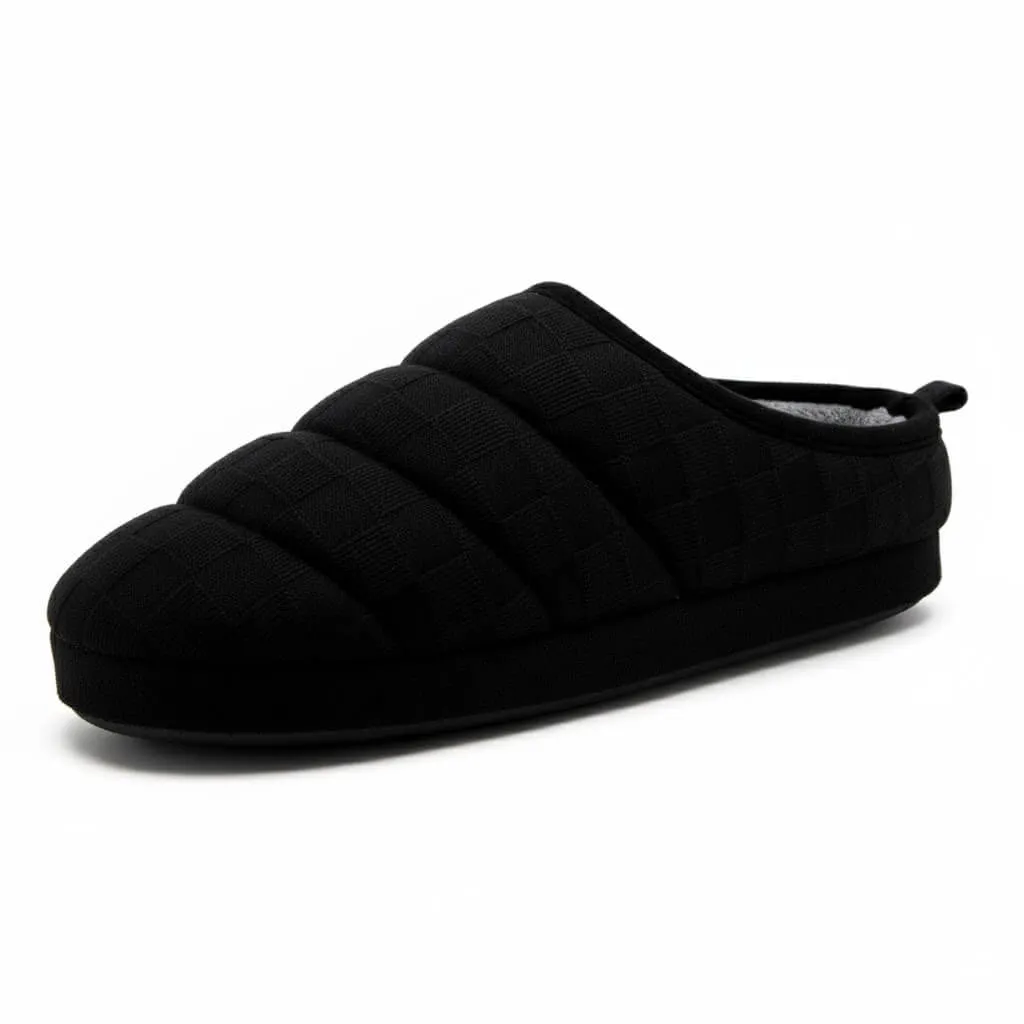 Black Side Silhouette – UT-MS1006 side silhouette black indoor slides Quilted Knit Scuff Slippers