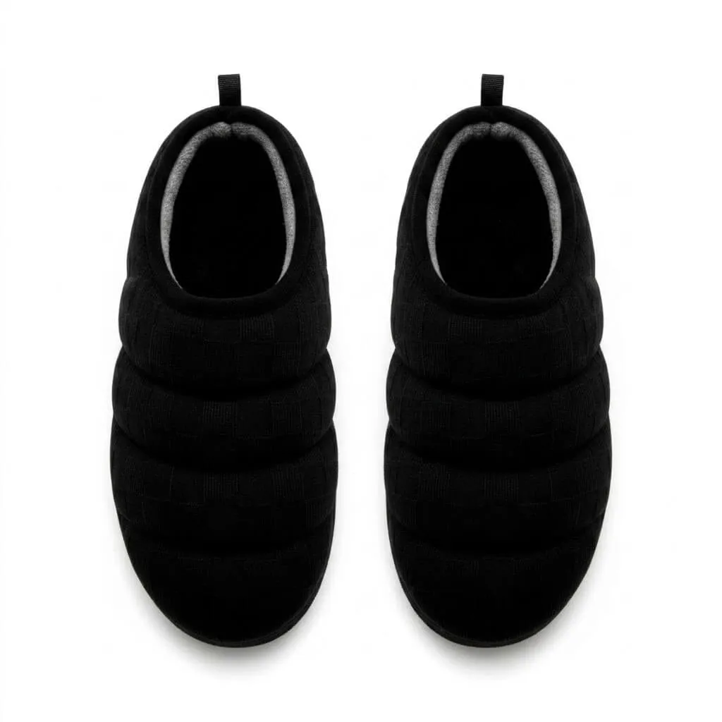 Black Diamond Quilt Upper – UT-MS1006 diamond quilt knit upper black slippers Quilted Knit Scuff Slippers