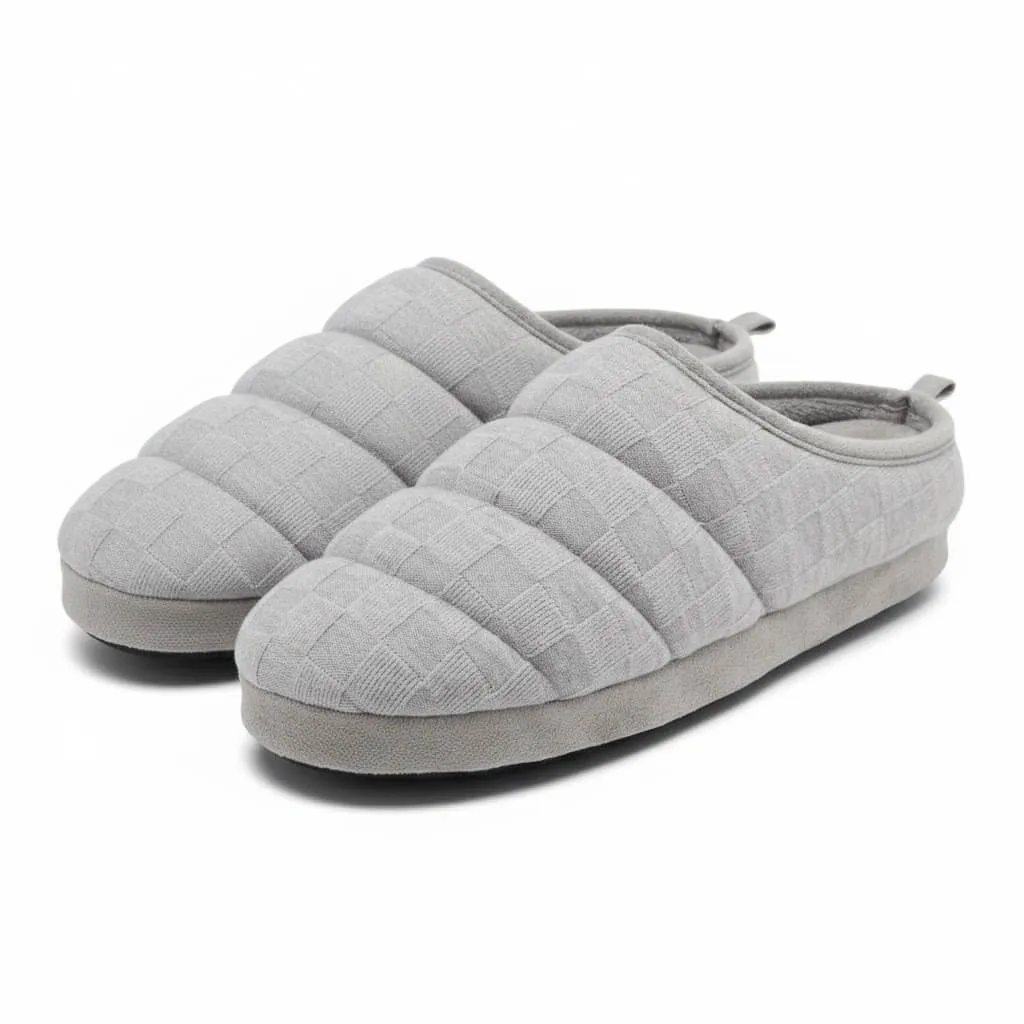 front view grey house shoes Quilted Knit Scuff Slippers UT-MS1006