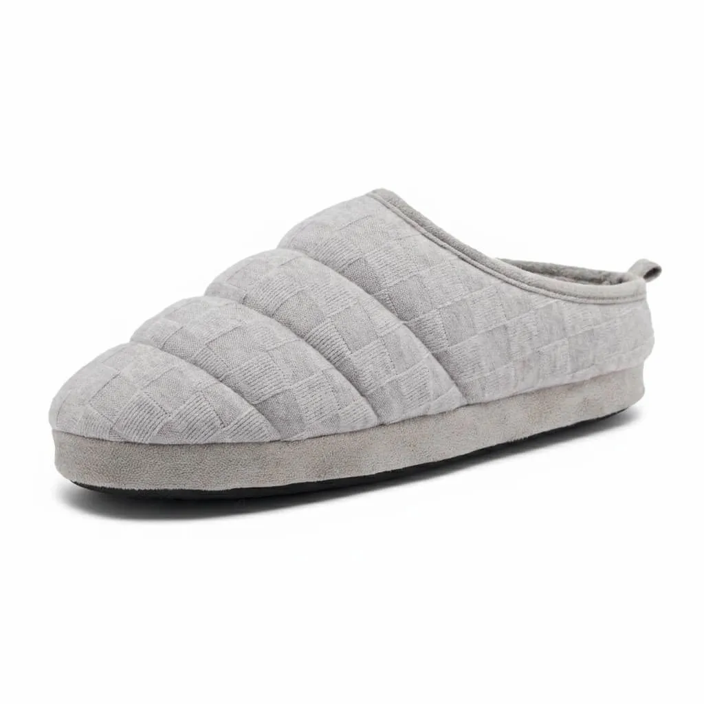 Grey Side Silhouette – UT-MS1006 side silhouette grey indoor slides Quilted Knit Scuff Slippers