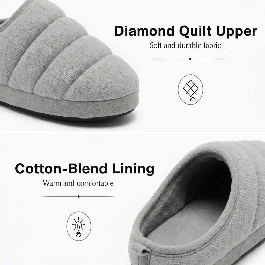 quilted knit texture closeup grey slippers Quilted Knit Scuff Slippers