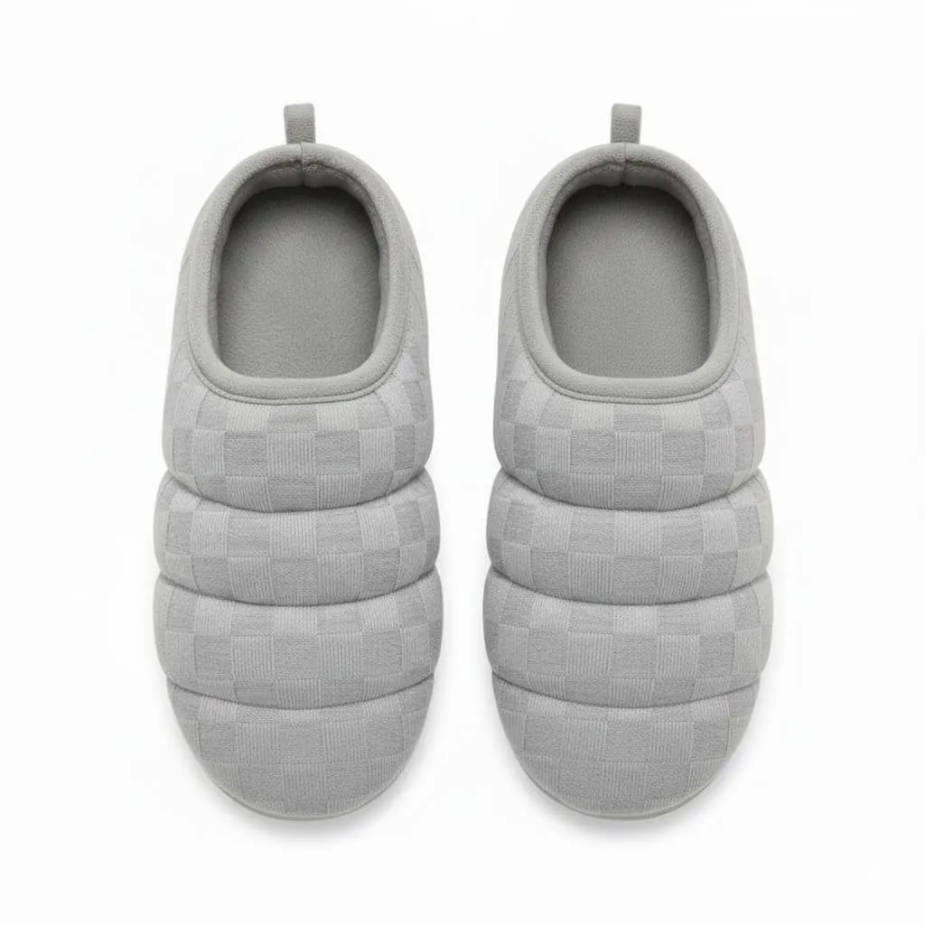 Grey Diamond Quilt Upper – UT-MS1006 diamond quilt knit upper grey slippers Quilted Knit Scuff Slippers