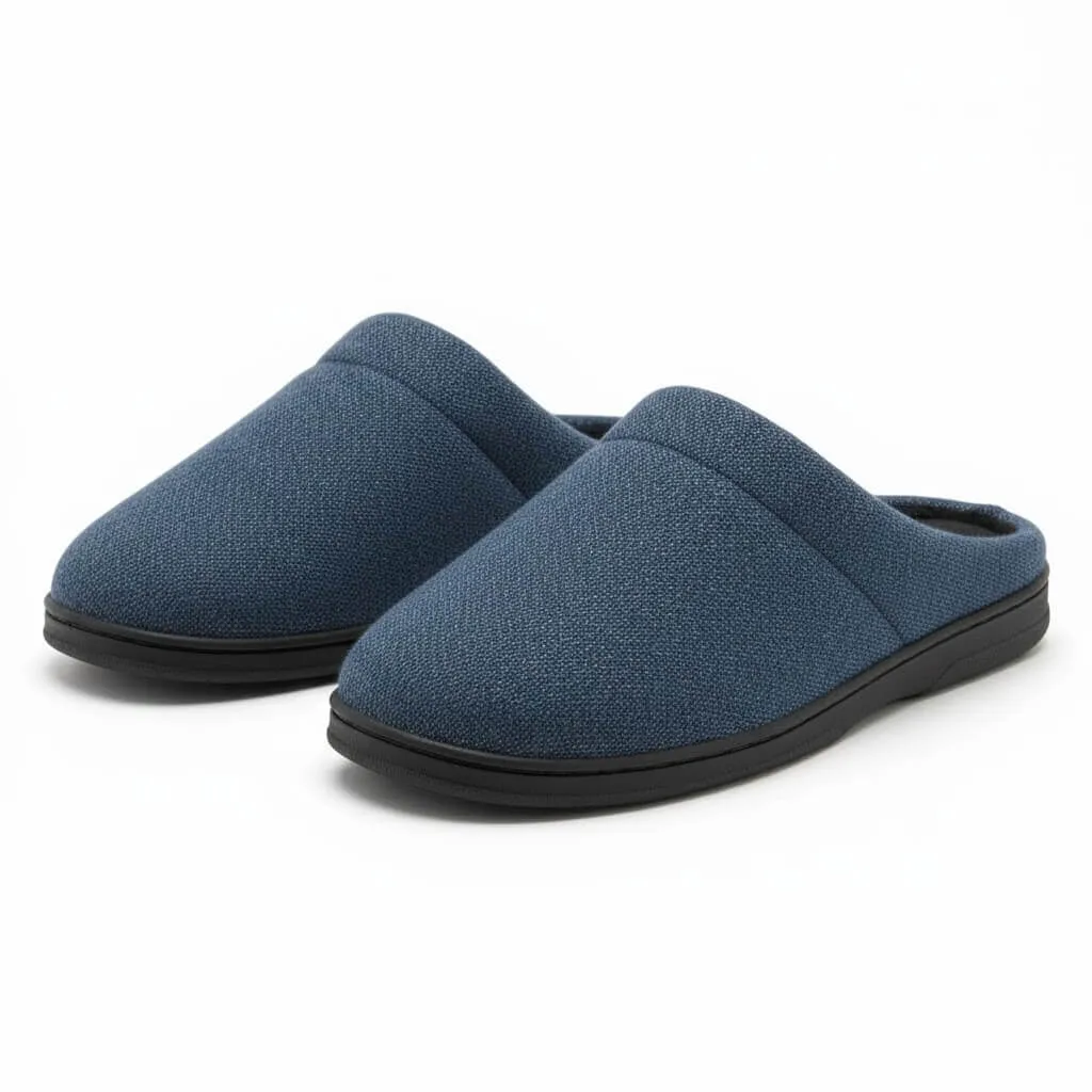 front view blue house shoes Denim Fabric Scuff Slippers UT-MS1007