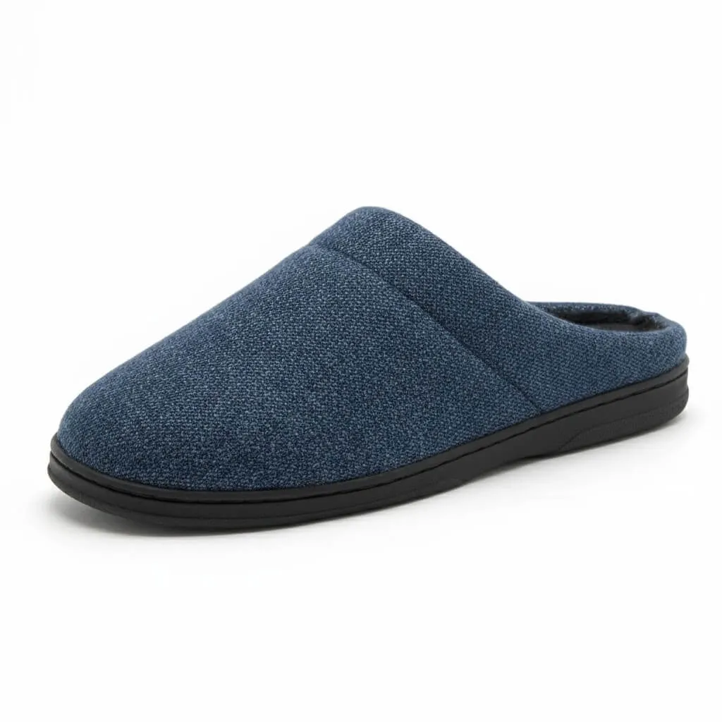 Blue Side Outline – UT-MS1007 side outline blue indoor slides Denim Fabric Scuff Slippers