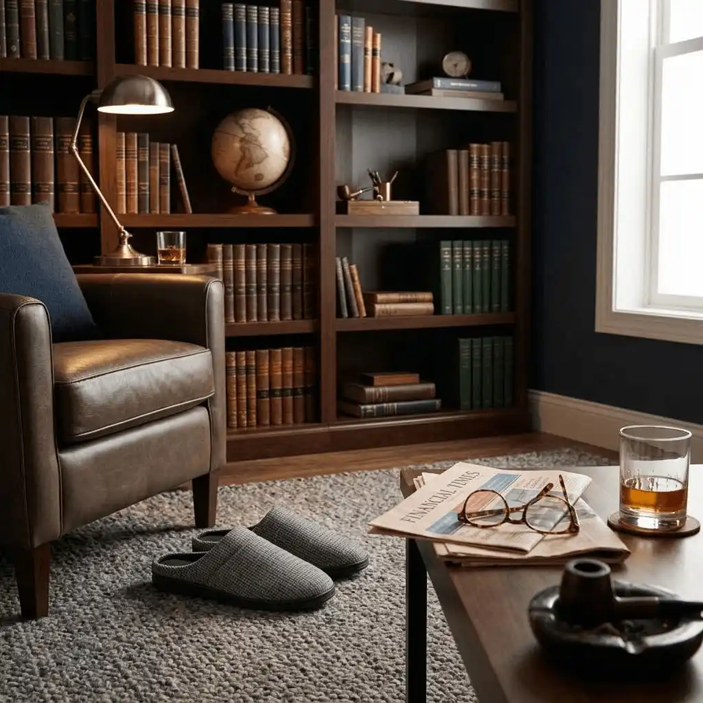 man wearing grey slippers at home Jersey Knit Scuff Slippers