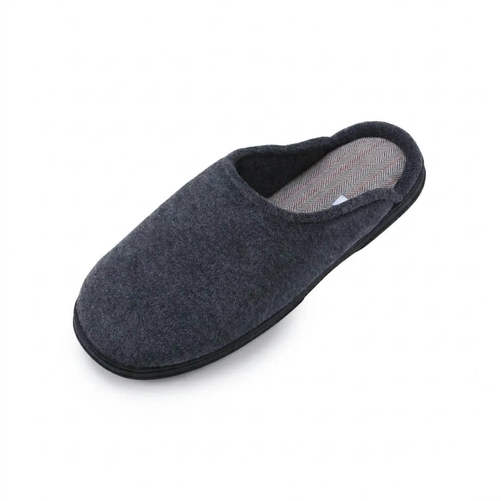 Grey Lateral View – UT-MS1009 lateral view grey indoor slides Velvet Open Back Slippers