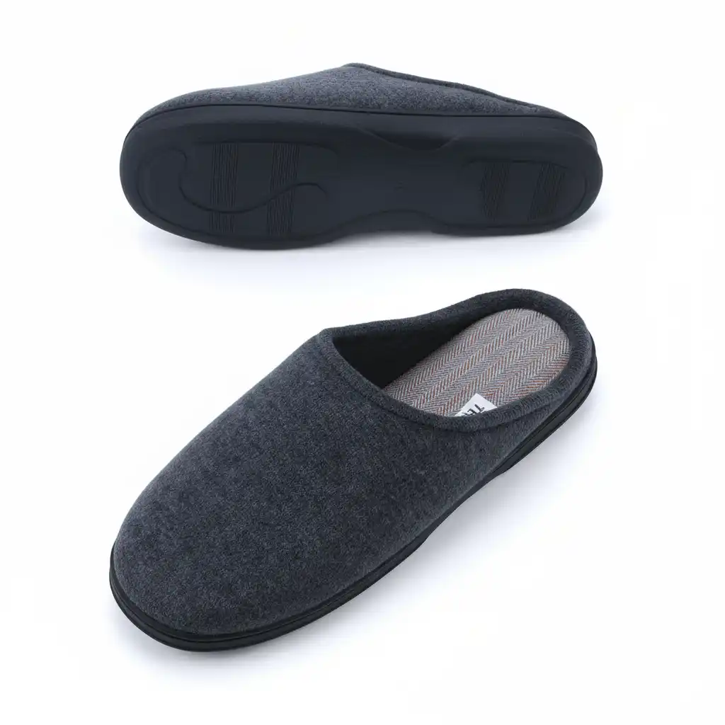 Grey Outsole Pattern Detail – UT-MS1009 durable outsole pattern grey slippers Velvet Open Back Slippers