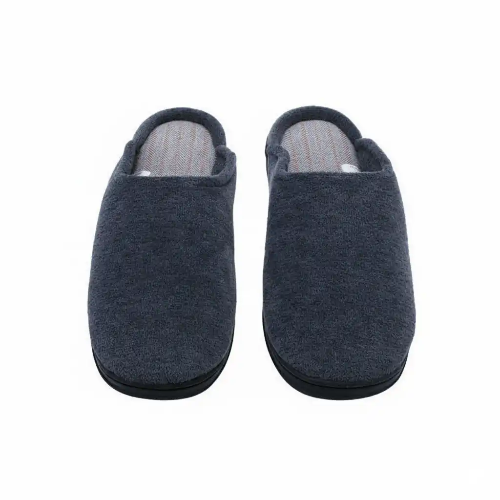 Grey Velvet Upper Texture – UT-MS1009 velvet upper texture grey slippers Velvet Open Back Slippers