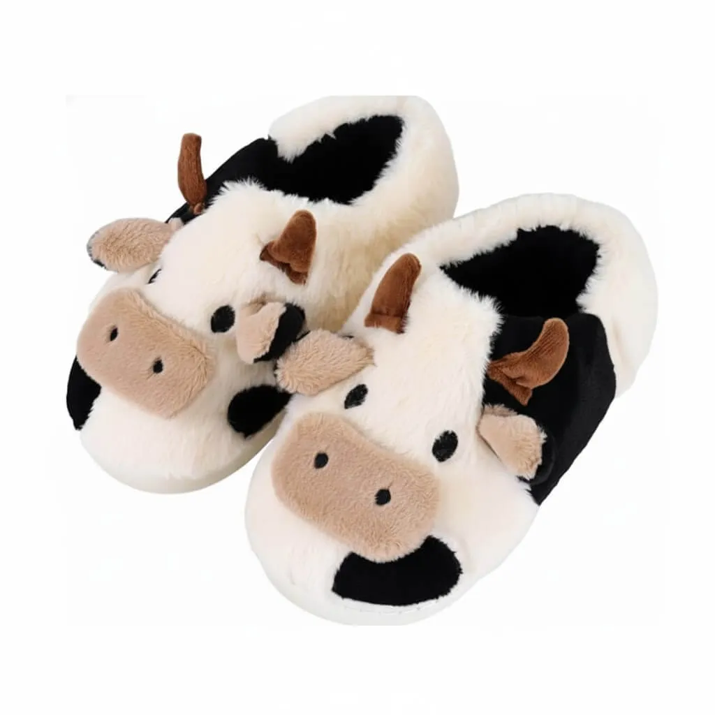 front view multicolor animal house shoes 3D Cow Plush Slippers ut-ws1024