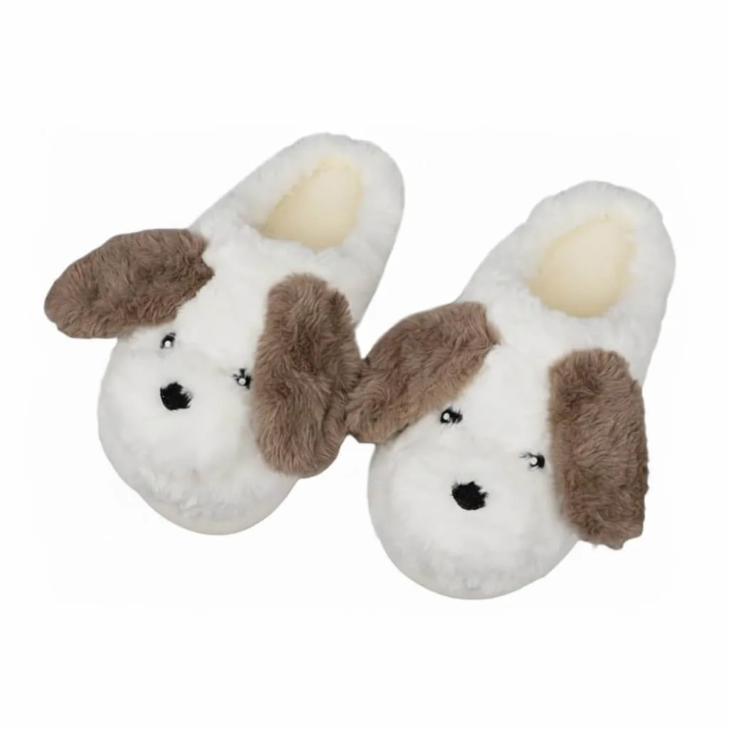 front view white 3D puppy plush house shoes 3D Puppy Plush Slippers UT-WS1025