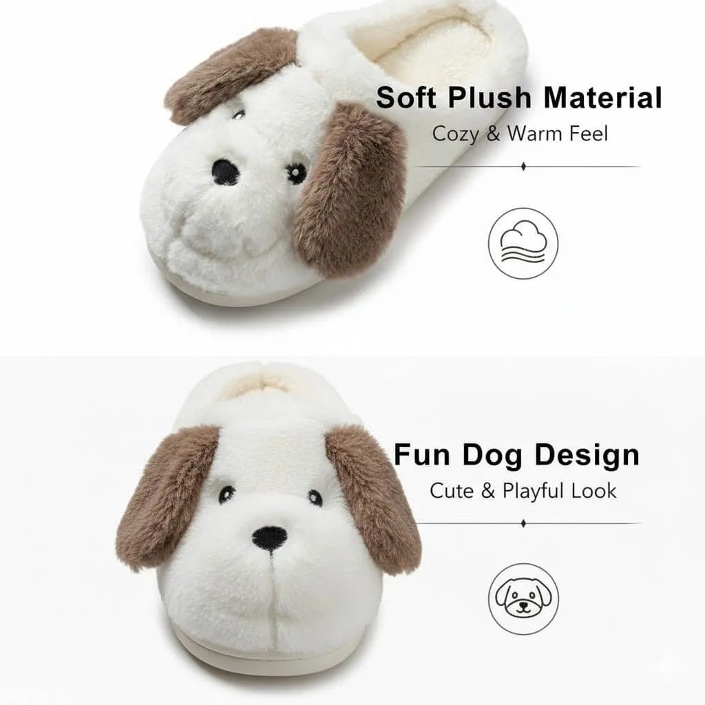 soft plush fabric texture of 3D puppy slippers 3D Puppy Plush Slippers