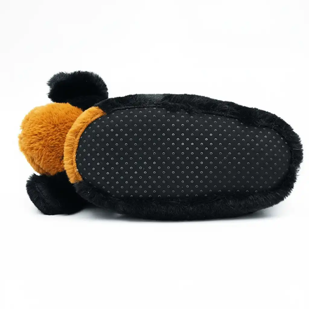 Black 3D Rottweiler Plush Slippers Sole – UT-WS1026 non-slip sole of 3D Rottweiler dog plush slippers 3D Rottweiler Plush Slippers