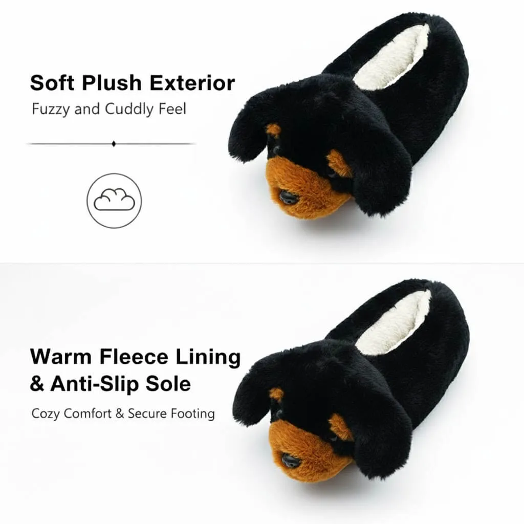 soft plush fabric texture of 3D Rottweiler slippers 3D Rottweiler Plush Slippers