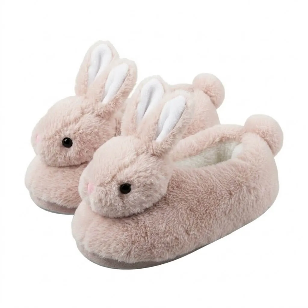 front view soft pink house shoes 3D Bunny Plush Slippers ut-ws1027