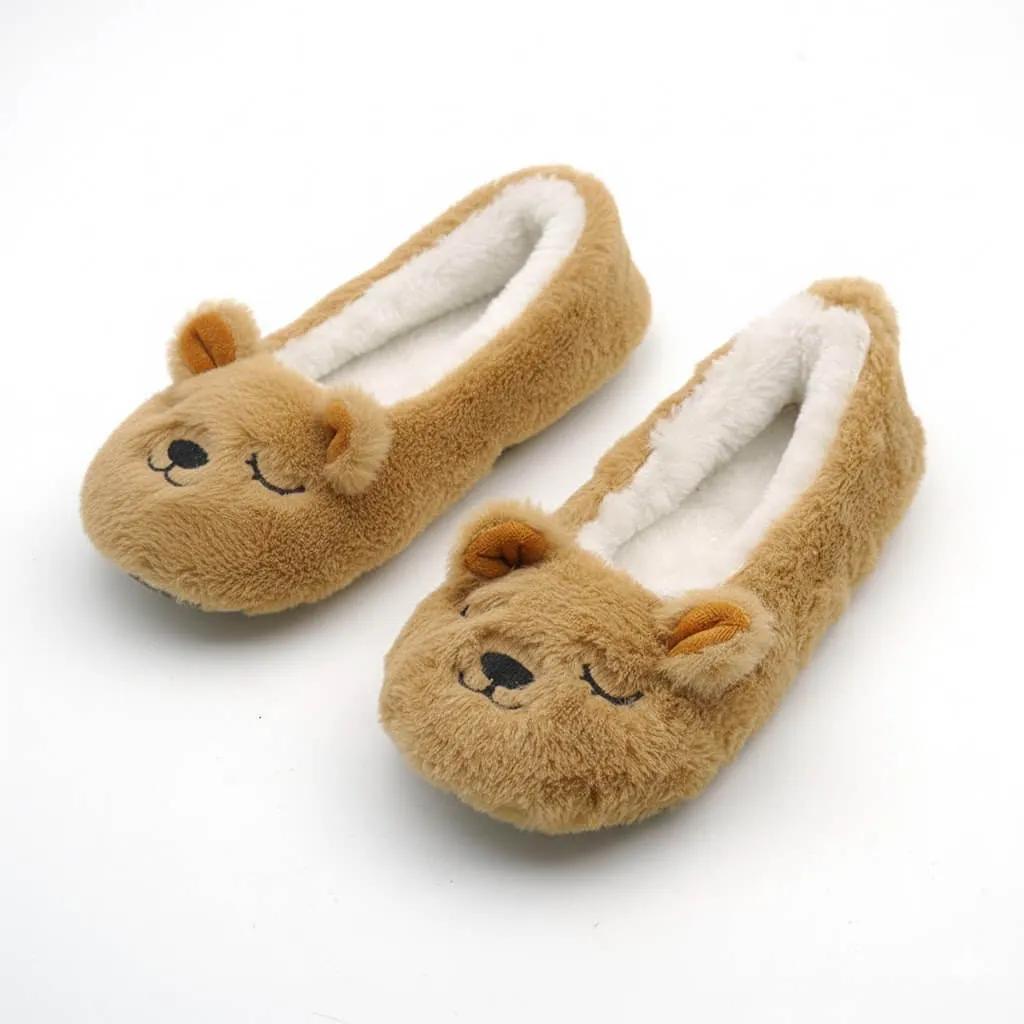 front view tan cute ballet style house shoes Bear Ballerina Slippers UT-WS1030